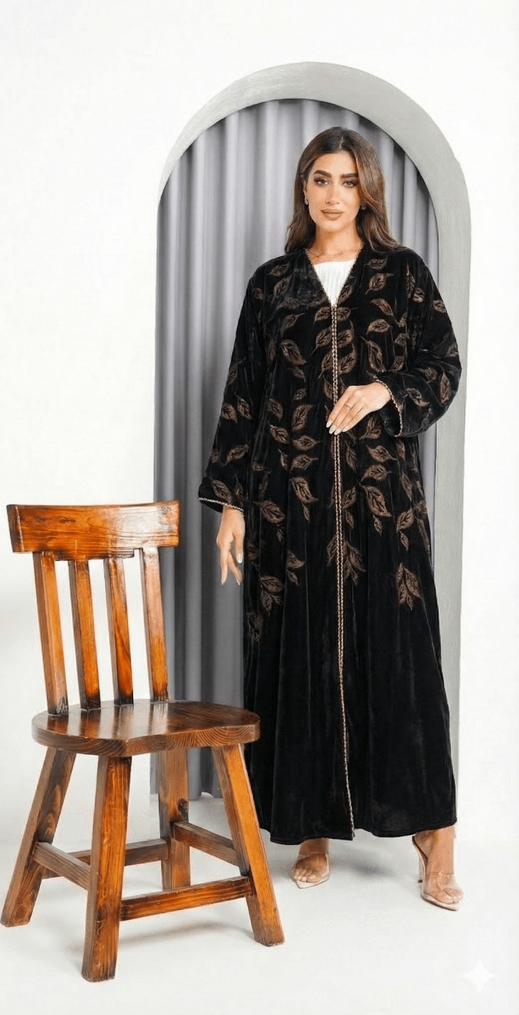 R230 Black Velvet Abaya Set Abaya for Women UAE – – Rutba Fashion Abaya
