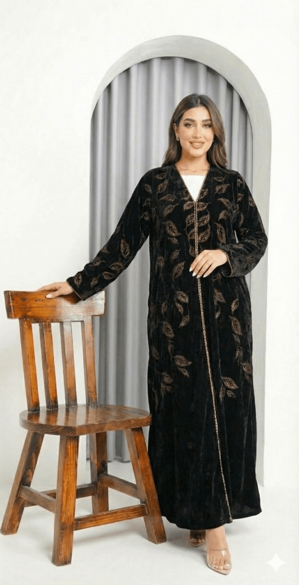R230 Black Velvet Abaya Set Abaya for Women UAE – – Rutba Fashion Abaya