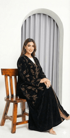 R230 Black Velvet Abaya Set Abaya for Women UAE – – Rutba Fashion Abaya