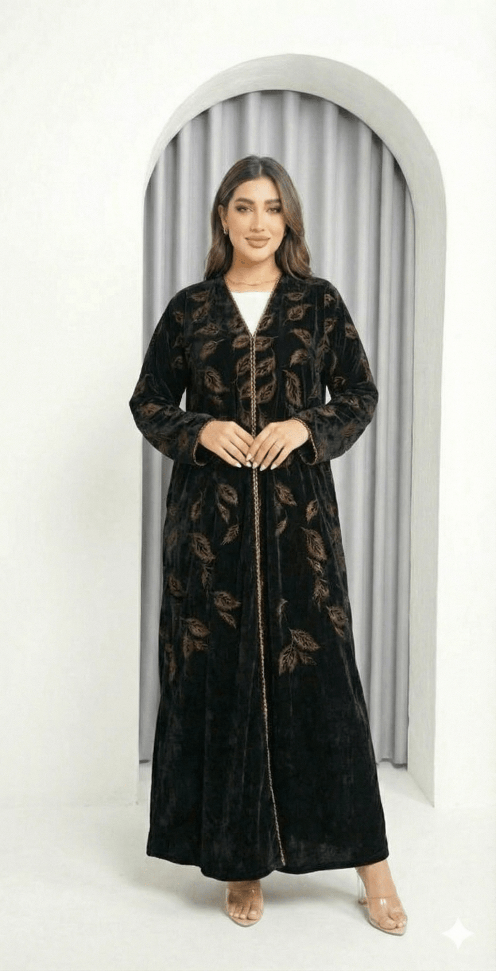 R230 Black Velvet Abaya Set Abaya for Women UAE – – Rutba Fashion Abaya