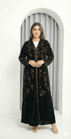 R230 Black Velvet Abaya Set Abaya for Women UAE – – Rutba Fashion Abaya