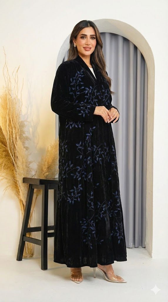 R231 Black Velvet Abaya Set Abaya for Women UAE – Abaya – Rutba Fashion Abaya