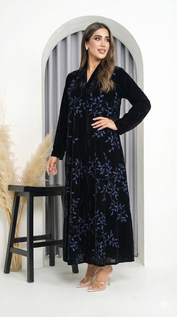 R231 Black Velvet Abaya Set Abaya for Women UAE – Abaya – Rutba Fashion Abaya
