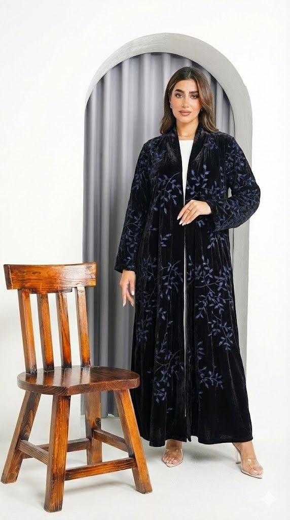 R231 Black Velvet Abaya Set Abaya for Women UAE – Abaya – Rutba Fashion Abaya