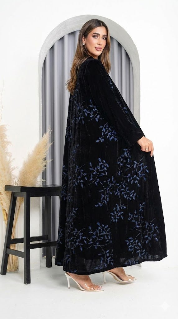 R231 Black Velvet Abaya Set Abaya for Women UAE – Abaya – Rutba Fashion Abaya