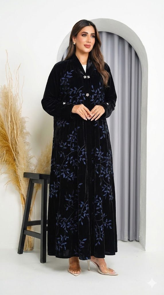R231 Black Velvet Abaya Set Abaya for Women UAE – Abaya – Rutba Fashion Abaya