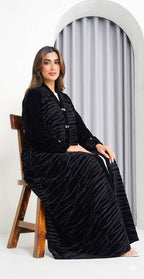 R232 Black Velvet Abaya Set Abaya for Women UAE – Abaya – Rutba Fashion Abaya