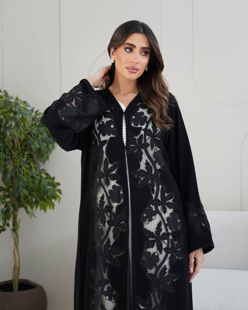 R234 Black Dantel Eid Collection Abaya Abaya for Women UAE – Abaya – Rutba Fashion Abaya