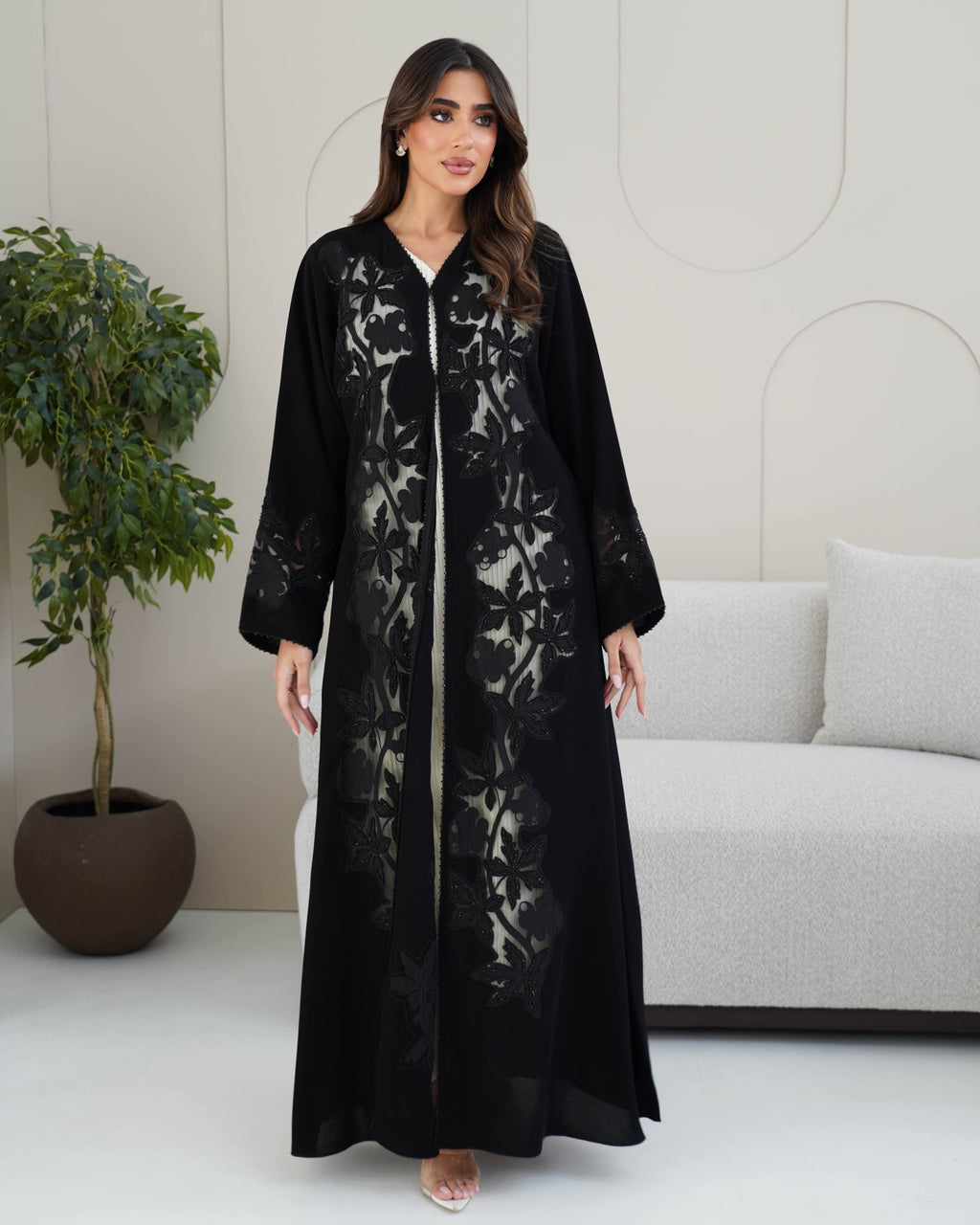 R234 Black Dantel Eid Collection Abaya Abaya for Women UAE – Abaya – Rutba Fashion Abaya