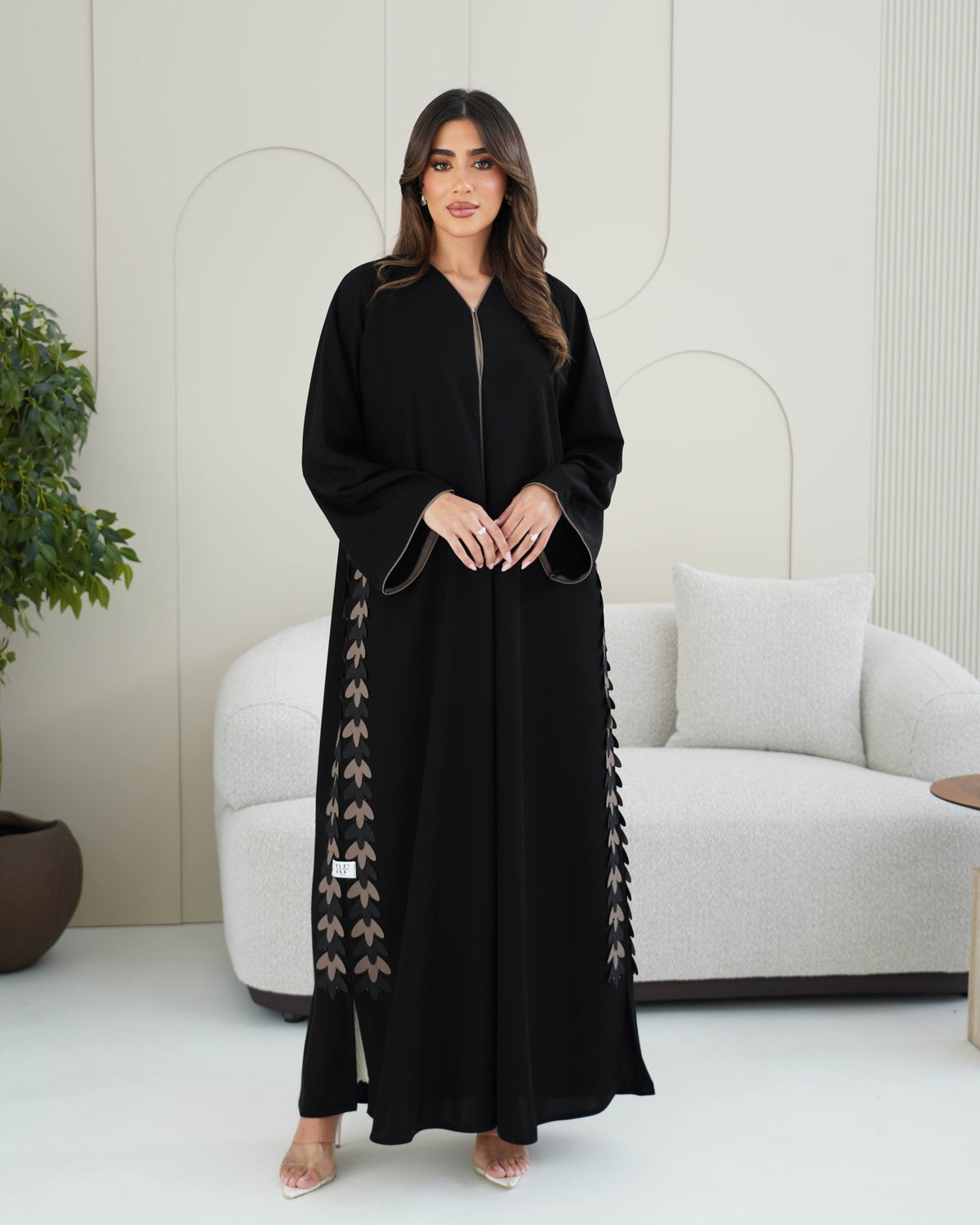 R235 Lazar Flower Dantel Black Abaya Abaya for Women UAE – Abaya – Rutba Fashion Abaya