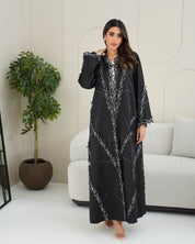 R239 Bridal Satan Black Eid Collection Abaya Abaya for Women UAE – Abaya – Rutba Fashion Abaya