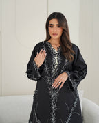 R239 Bridal Satan Black Eid Collection Abaya Abaya for Women UAE – Abaya – Rutba Fashion Abaya