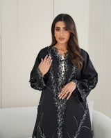 R239 Bridal Satan Black Eid Collection Abaya Abaya for Women UAE – Abaya – Rutba Fashion Abaya