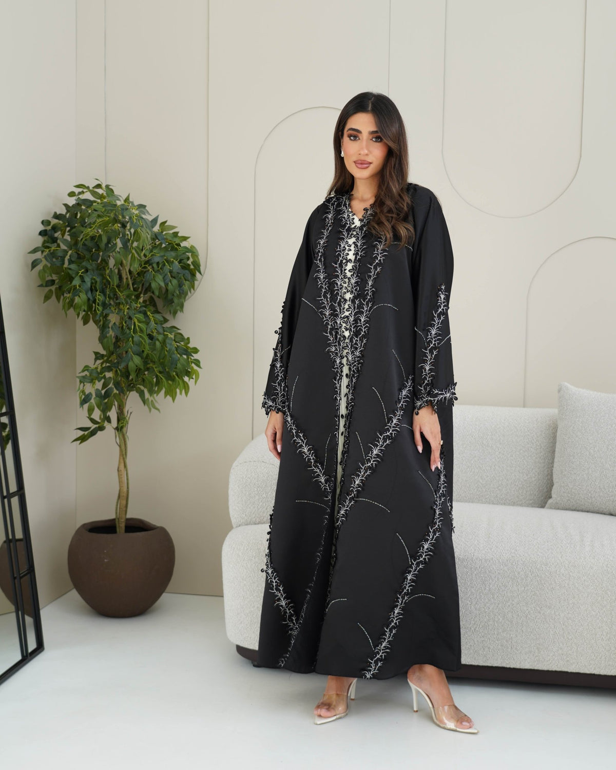 R239 Bridal Satan Black Eid Collection Abaya Abaya for Women UAE – Abaya – Rutba Fashion Abaya