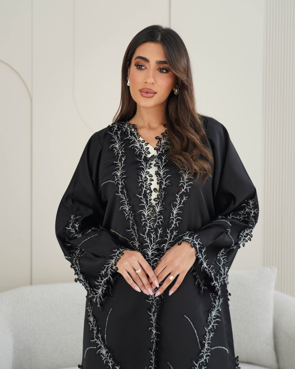 R239 Bridal Satan Black Eid Collection Abaya Abaya for Women UAE – Abaya – Rutba Fashion Abaya