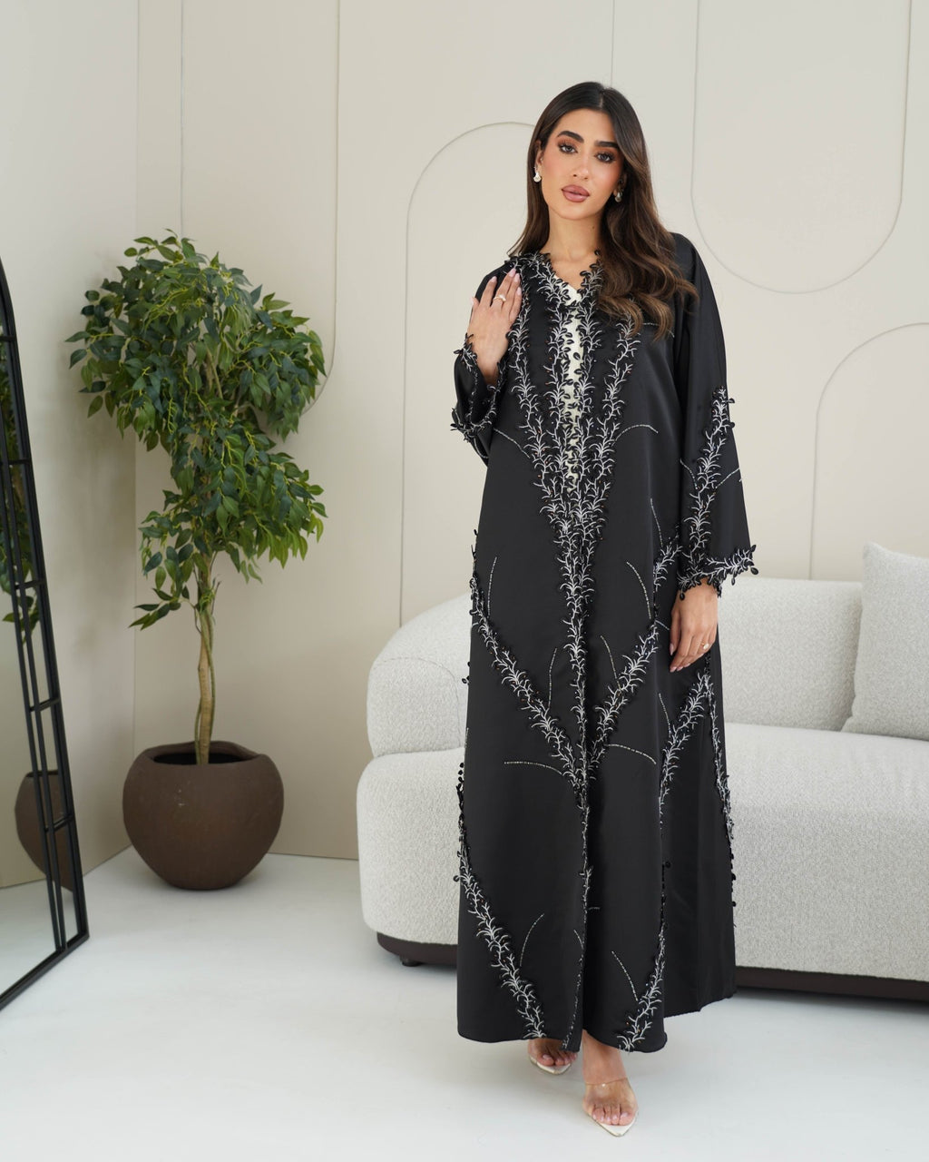 R239 Bridal Satan Black Eid Collection Abaya Abaya for Women UAE – Abaya – Rutba Fashion Abaya