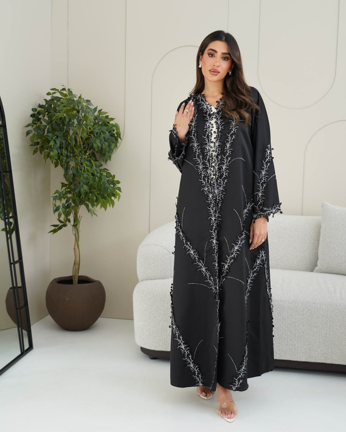 R239 Bridal Satan Black Eid Collection Abaya Abaya for Women UAE – Abaya – Rutba Fashion Abaya