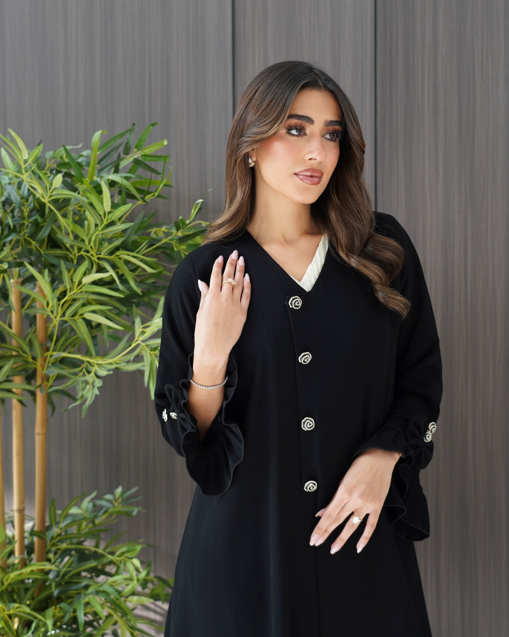 R246 Rose Buttons Design Elegant Abaya Abaya for Women UAE – Abaya – Rutba Fashion Abaya