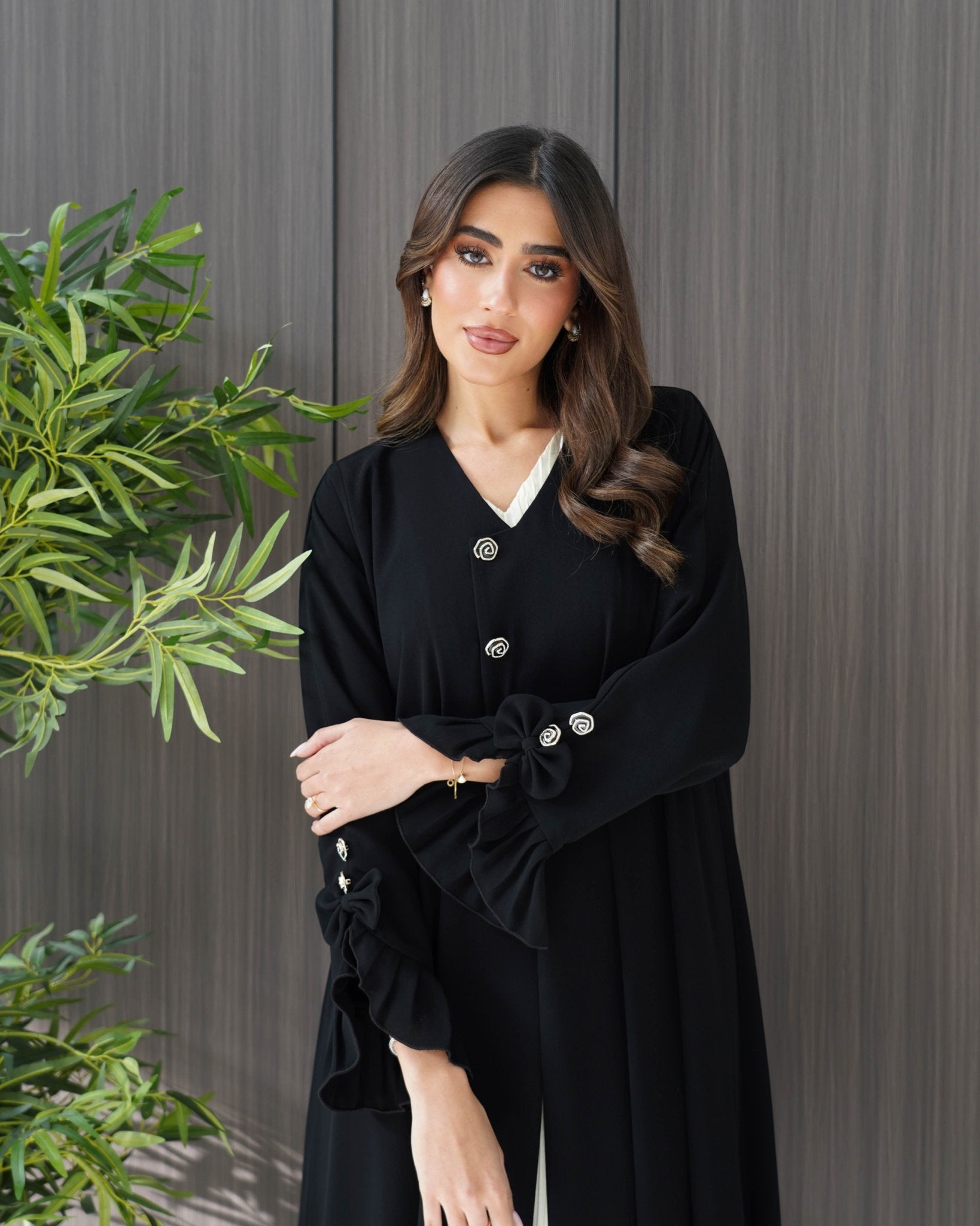 R246 Rose Buttons Design Elegant Abaya Abaya for Women UAE – Abaya – Rutba Fashion Abaya