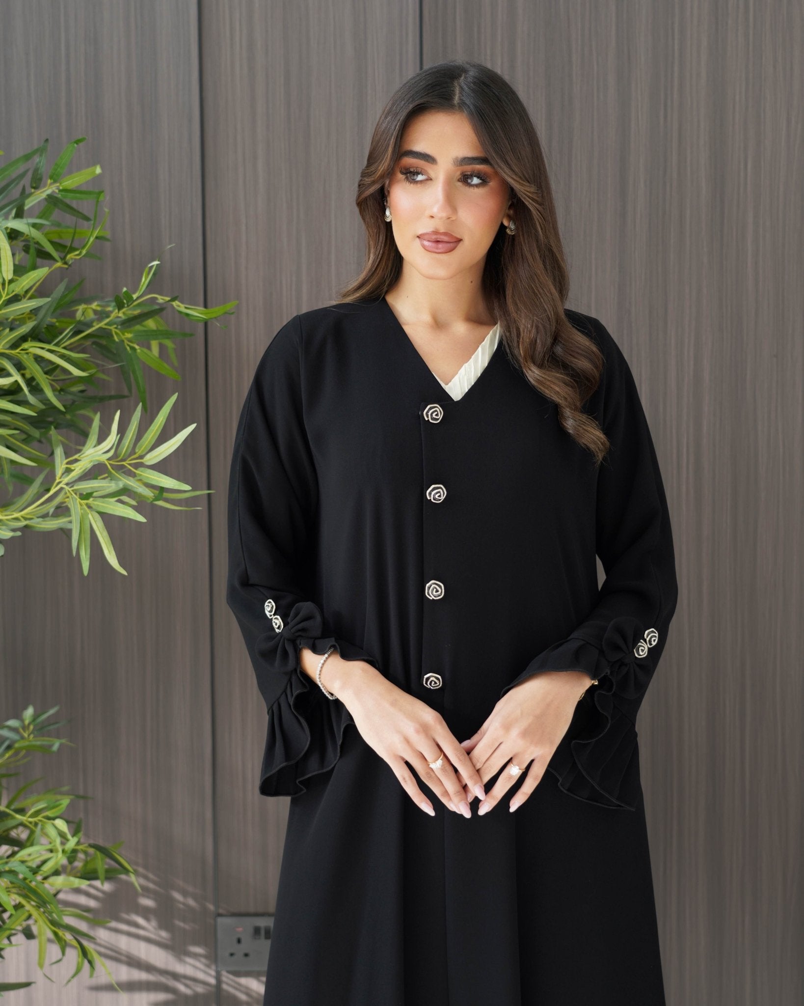 R246 Rose Buttons Design Elegant Abaya Abaya for Women UAE – Abaya – Rutba Fashion Abaya