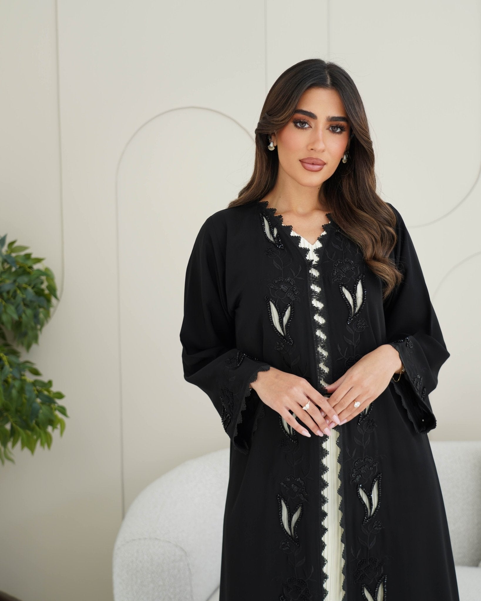 R248 Lazar Flower Design Black Abaya for Eid Collection Abaya for Women UAE – Abaya – Rutba Fashion Abaya