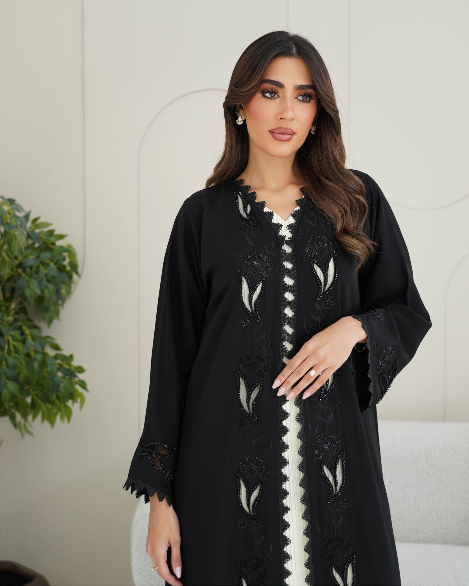 R248 Lazar Flower Design Black Abaya for Eid Collection Abaya for Women UAE – Abaya – Rutba Fashion Abaya