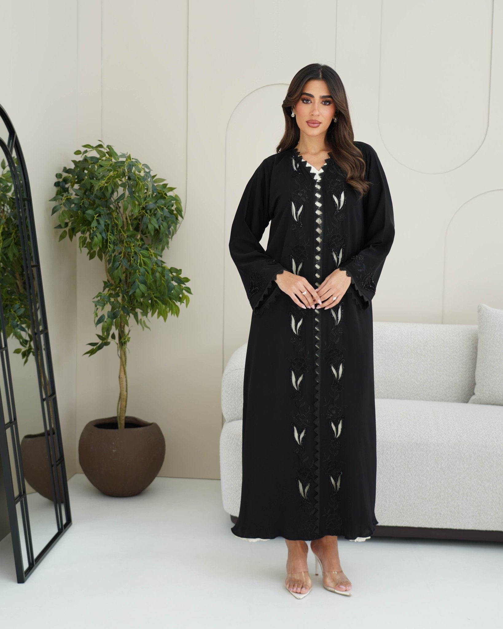 R248 Lazar Flower Design Black Abaya for Eid Collection Abaya for Women UAE – Abaya – Rutba Fashion Abaya