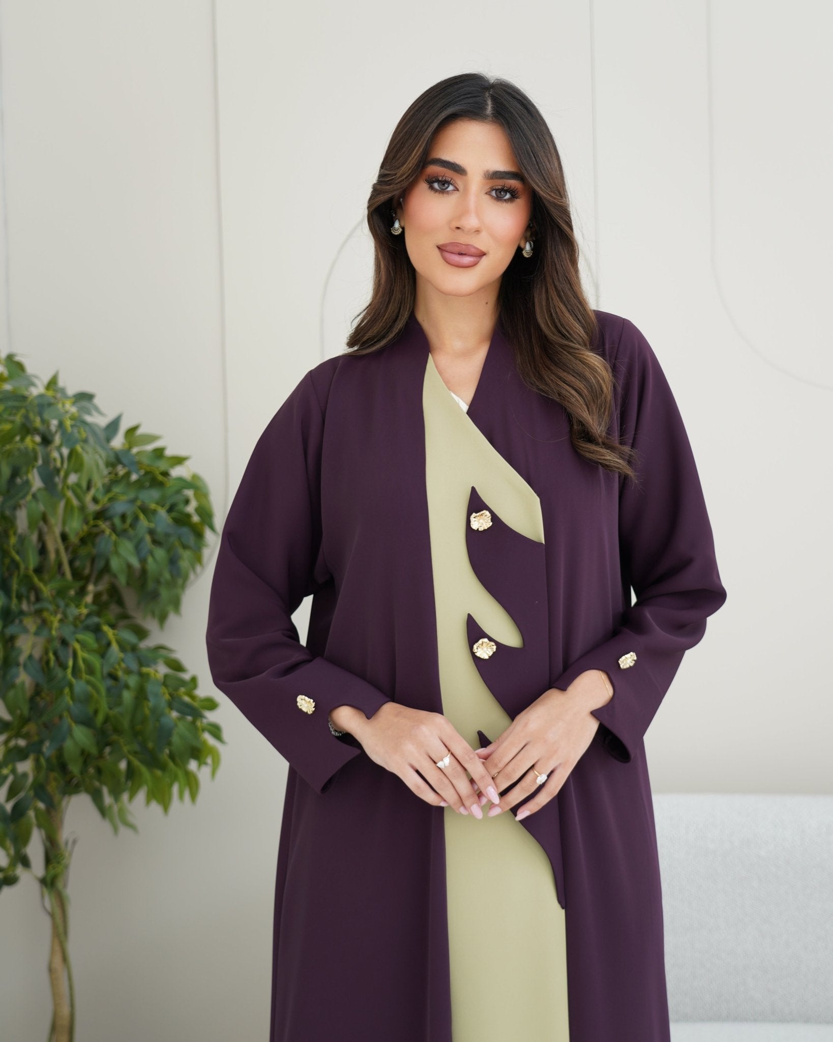 R251 Purple and beige Abaya set Abaya for Women UAE – Abaya – Rutba Fashion Abaya