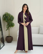 R251 Purple and beige Abaya set Abaya for Women UAE – Abaya – Rutba Fashion Abaya