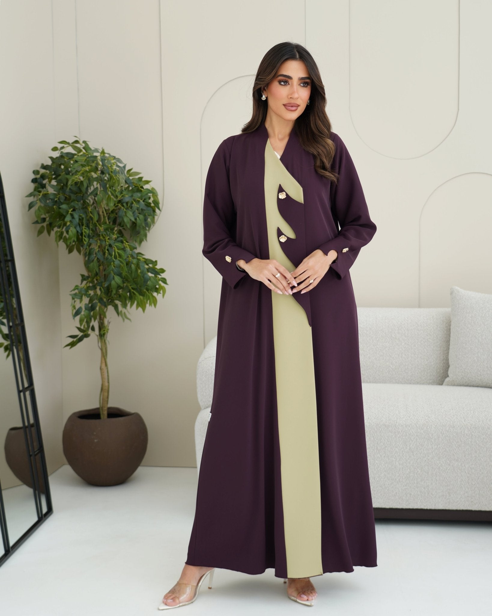 R251 Purple and beige Abaya set Abaya for Women UAE – Abaya – Rutba Fashion Abaya