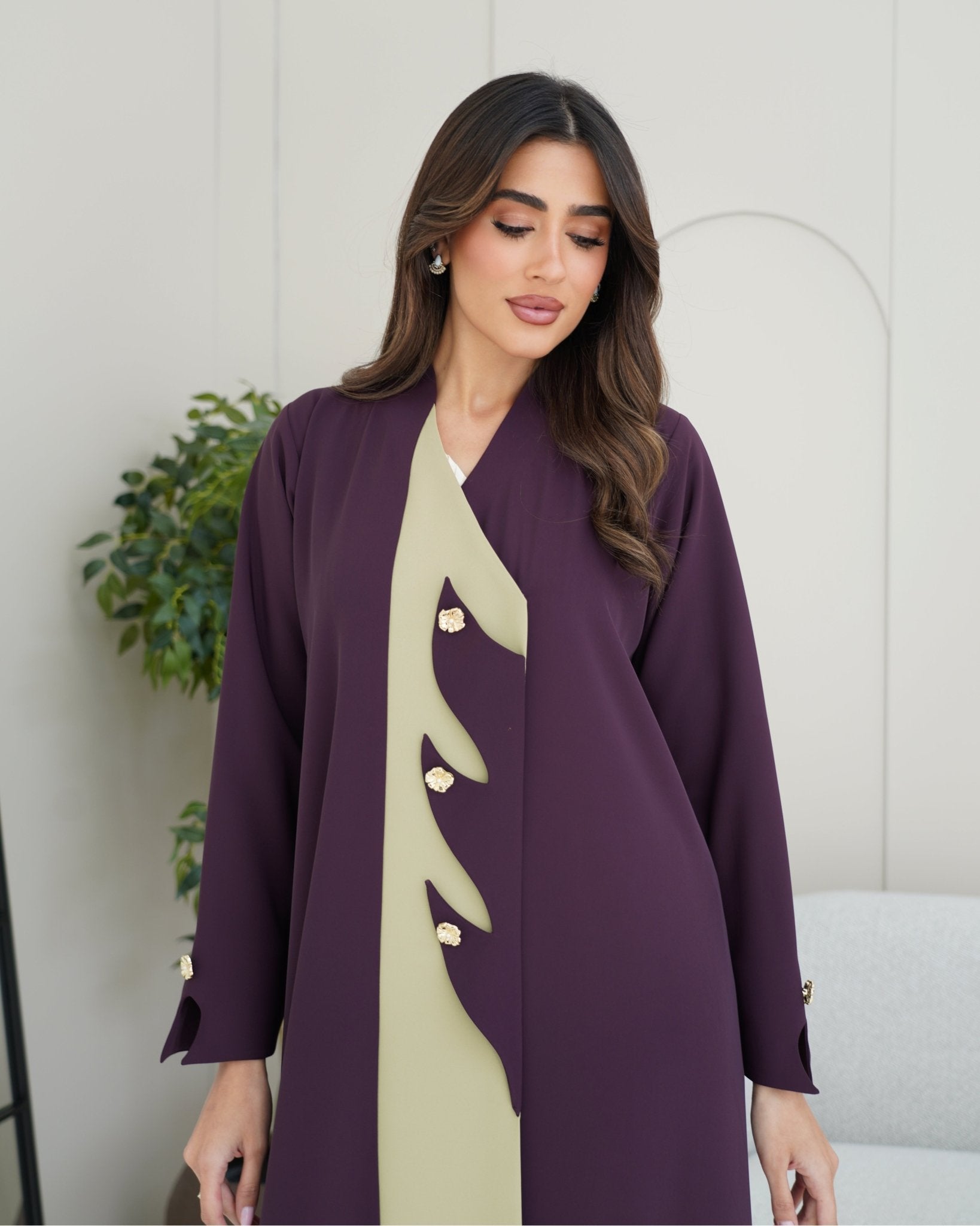 R251 Purple and beige Abaya set Abaya for Women UAE – Abaya – Rutba Fashion Abaya