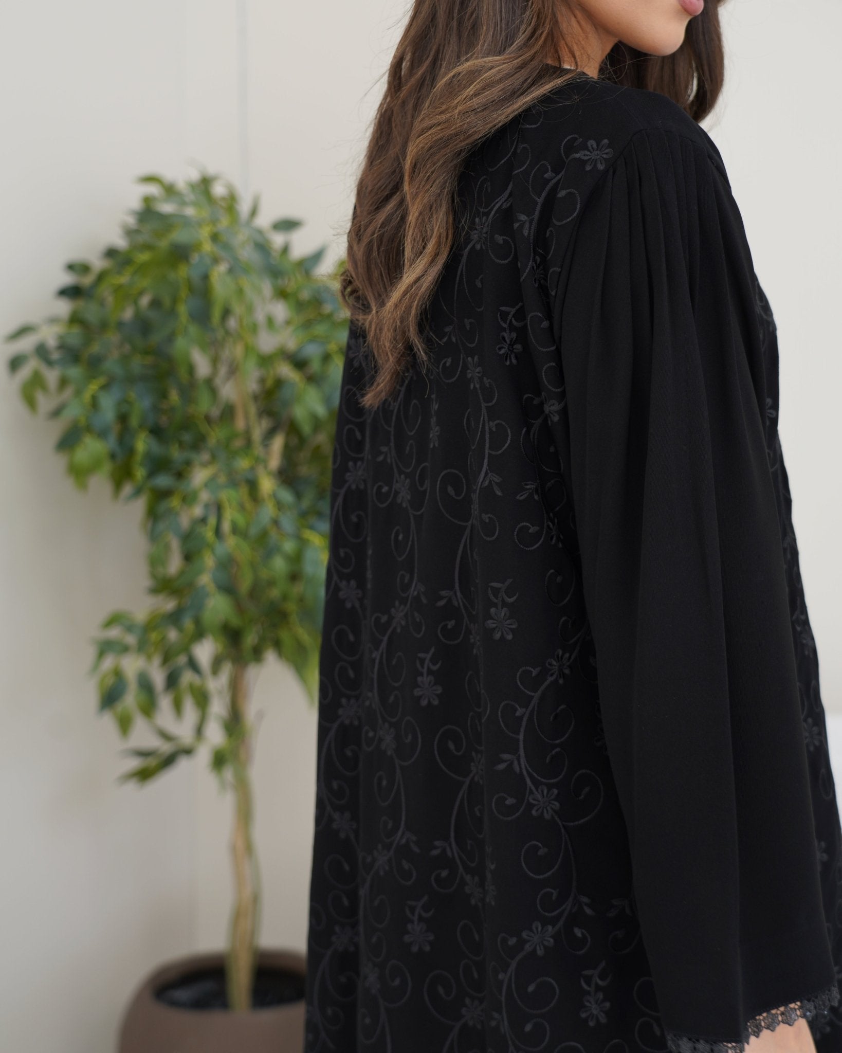 R254 Black Elegant Eid Abaya Set Abaya for Women UAE – Abaya – Rutba Fashion Abaya