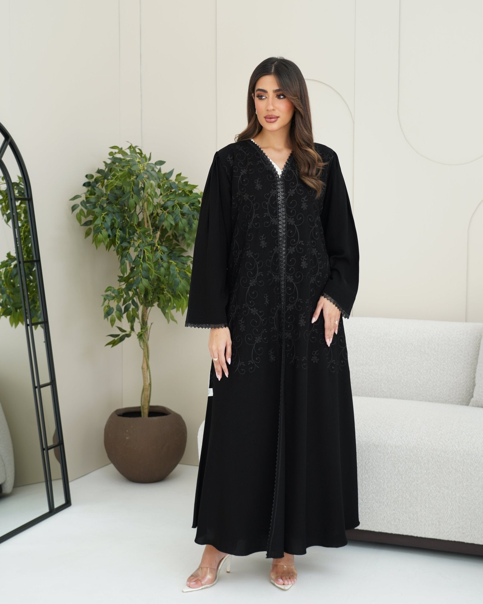 R254 Black Elegant Eid Abaya Set Abaya for Women UAE – Abaya – Rutba Fashion Abaya