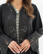 R255 Lazar cut Flower Dantel Black Abaya Abaya for Women UAE – Abaya – Rutba Fashion Abaya