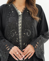 R255 Lazar cut Flower Dantel Black Abaya Abaya for Women UAE – Abaya – Rutba Fashion Abaya