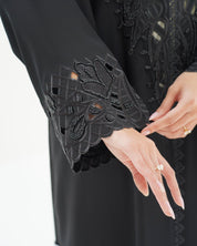 R255 Lazar cut Flower Dantel Black Abaya Abaya for Women UAE – Abaya – Rutba Fashion Abaya