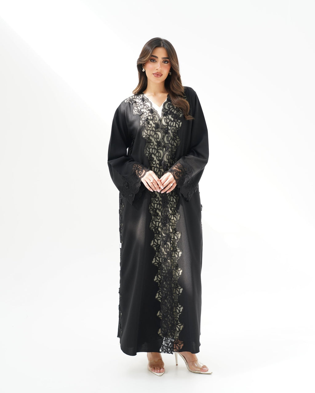 R258 Black Dantel Classic Abaya for Eid Collection Abaya for Women UAE – Abaya – Rutba Fashion Abaya