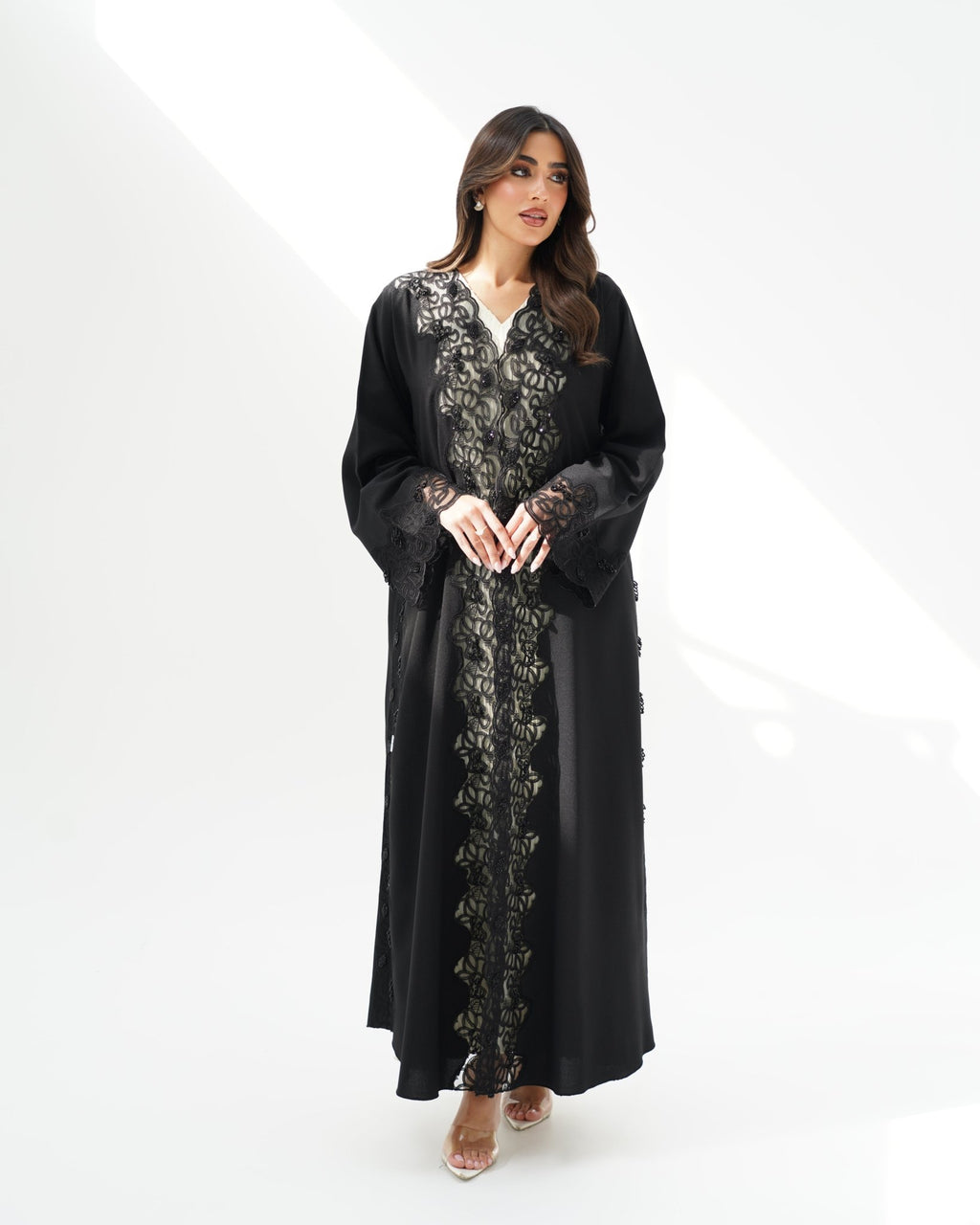 R258 Black Dantel Classic Abaya for Eid Collection Abaya for Women UAE – Abaya – Rutba Fashion Abaya