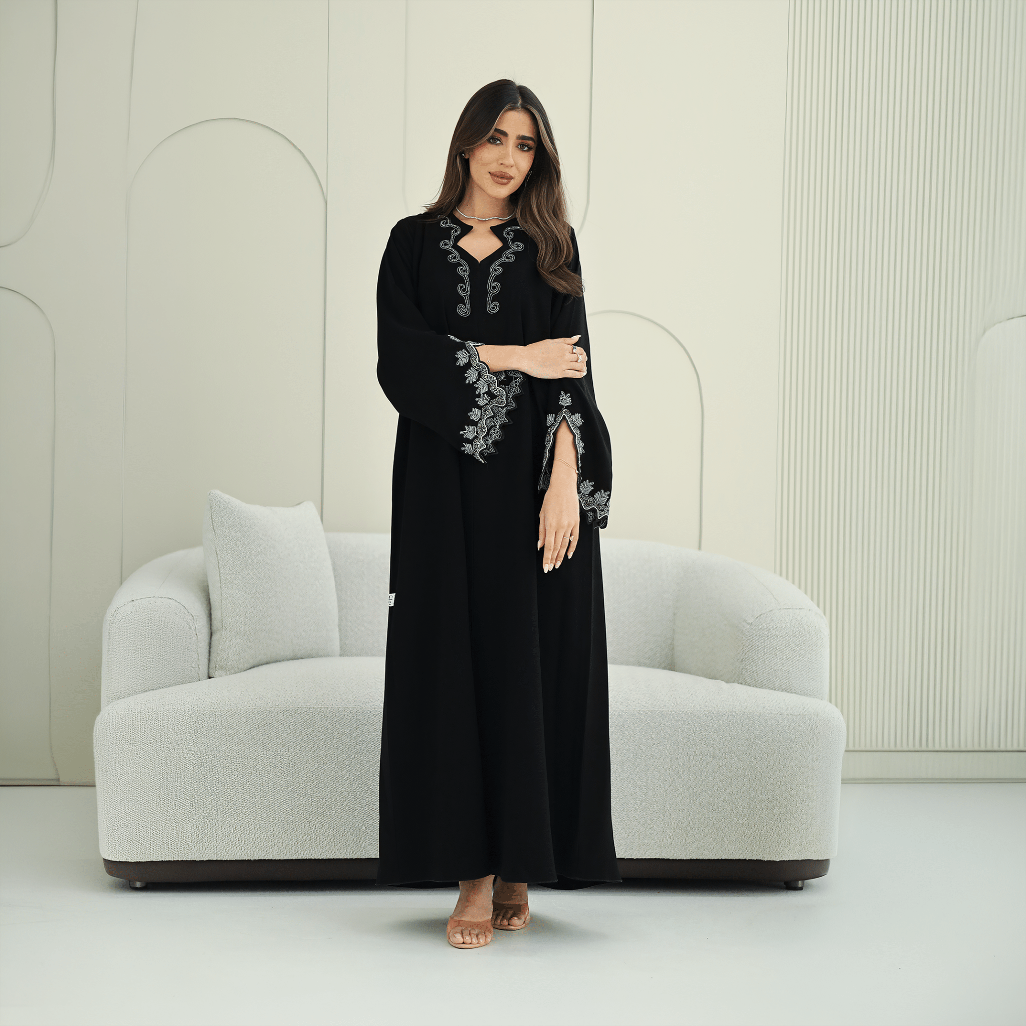 R265 Korean Barbie Abaya | Elegant Tarsiz & Bead Work Abaya Abaya for Women UAE – Abaya – Rutba Fashion Abaya