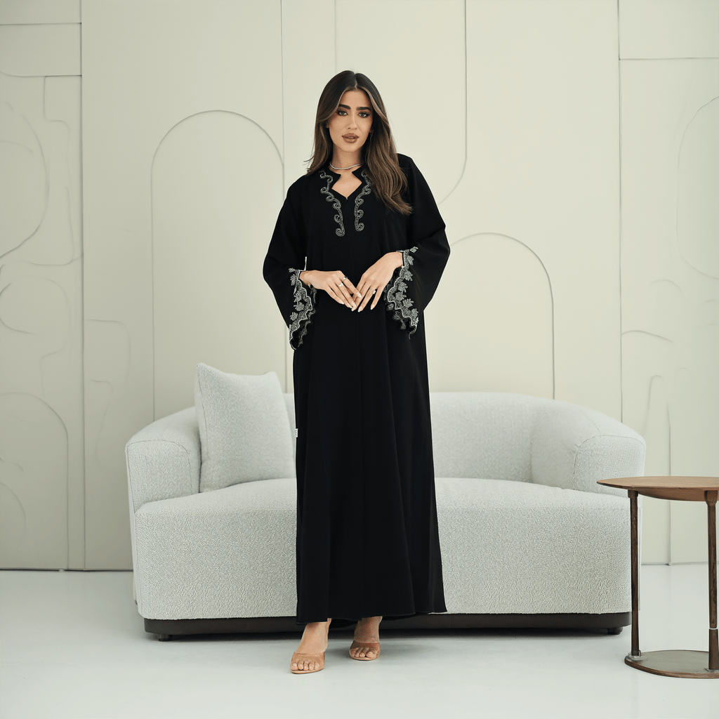 R265 Korean Barbie Abaya | Elegant Tarsiz & Bead Work Abaya Abaya for Women UAE – Abaya – Rutba Fashion Abaya