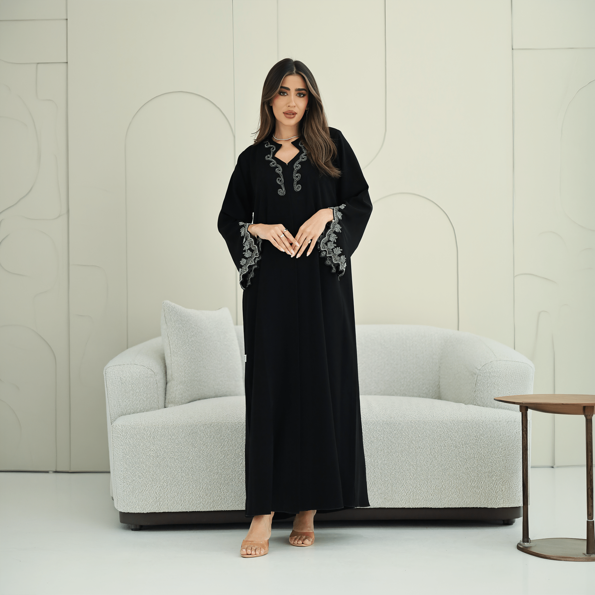 R265 Korean Barbie Abaya | Elegant Tarsiz & Bead Work Abaya Abaya for Women UAE – Abaya – Rutba Fashion Abaya