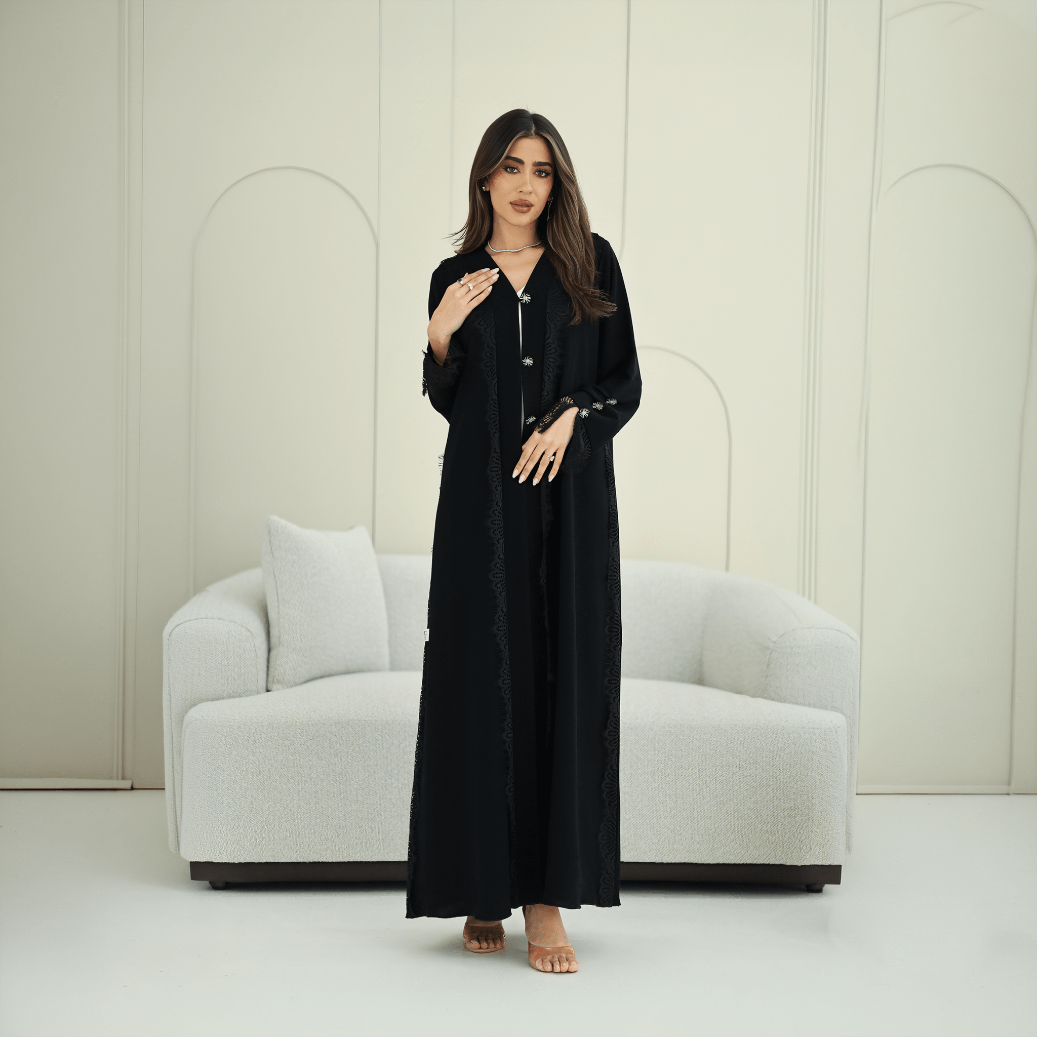 R267 3D Button & French Lace Elegant Abaya Abaya for Women UAE – Abaya – Rutba Fashion Abaya