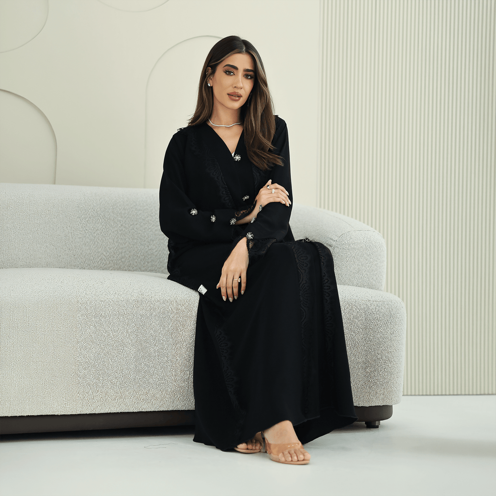 R267 3D Button & French Lace Elegant Abaya Abaya for Women UAE – Abaya – Rutba Fashion Abaya