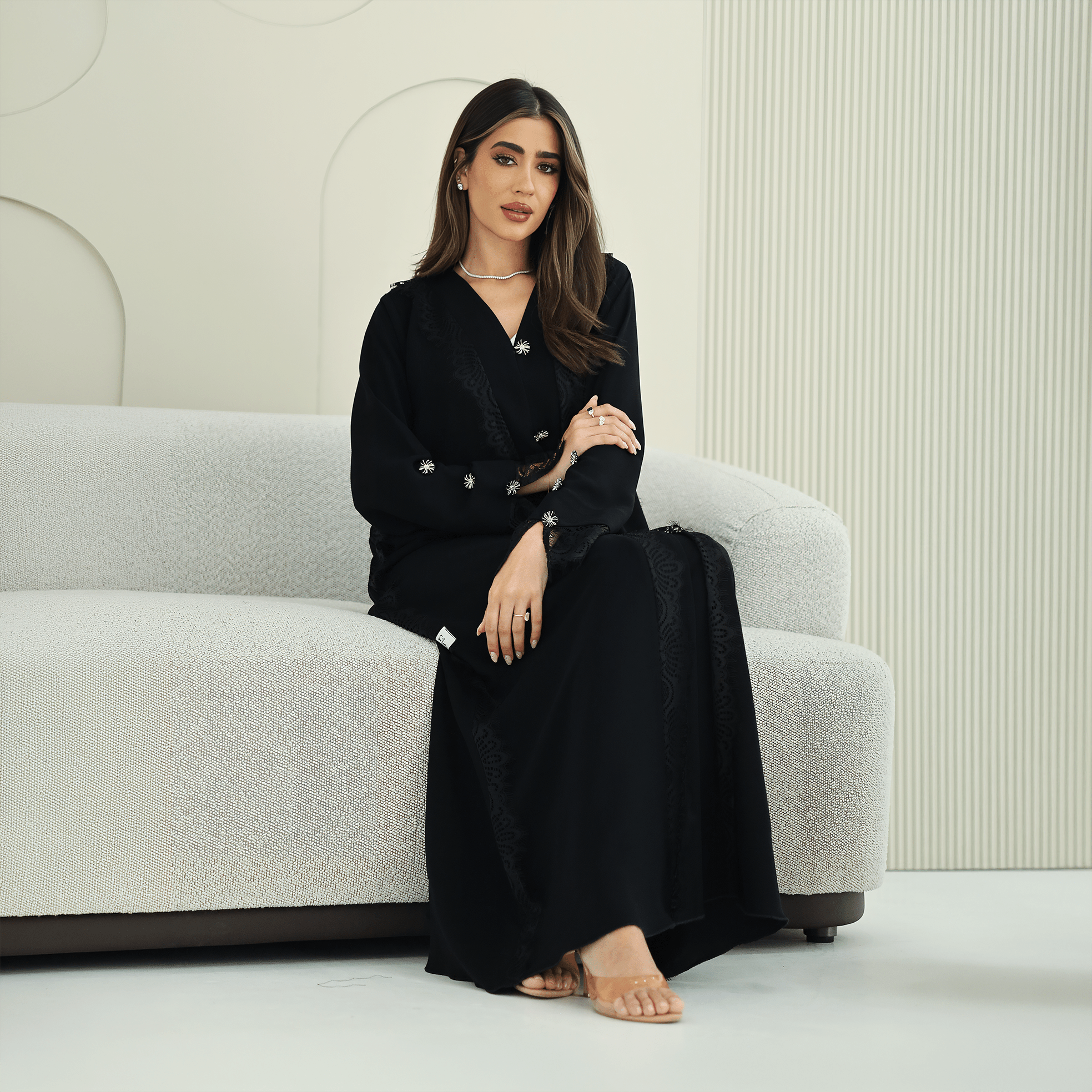 R267 3D Button & French Lace Elegant Abaya Abaya for Women UAE – Abaya – Rutba Fashion Abaya