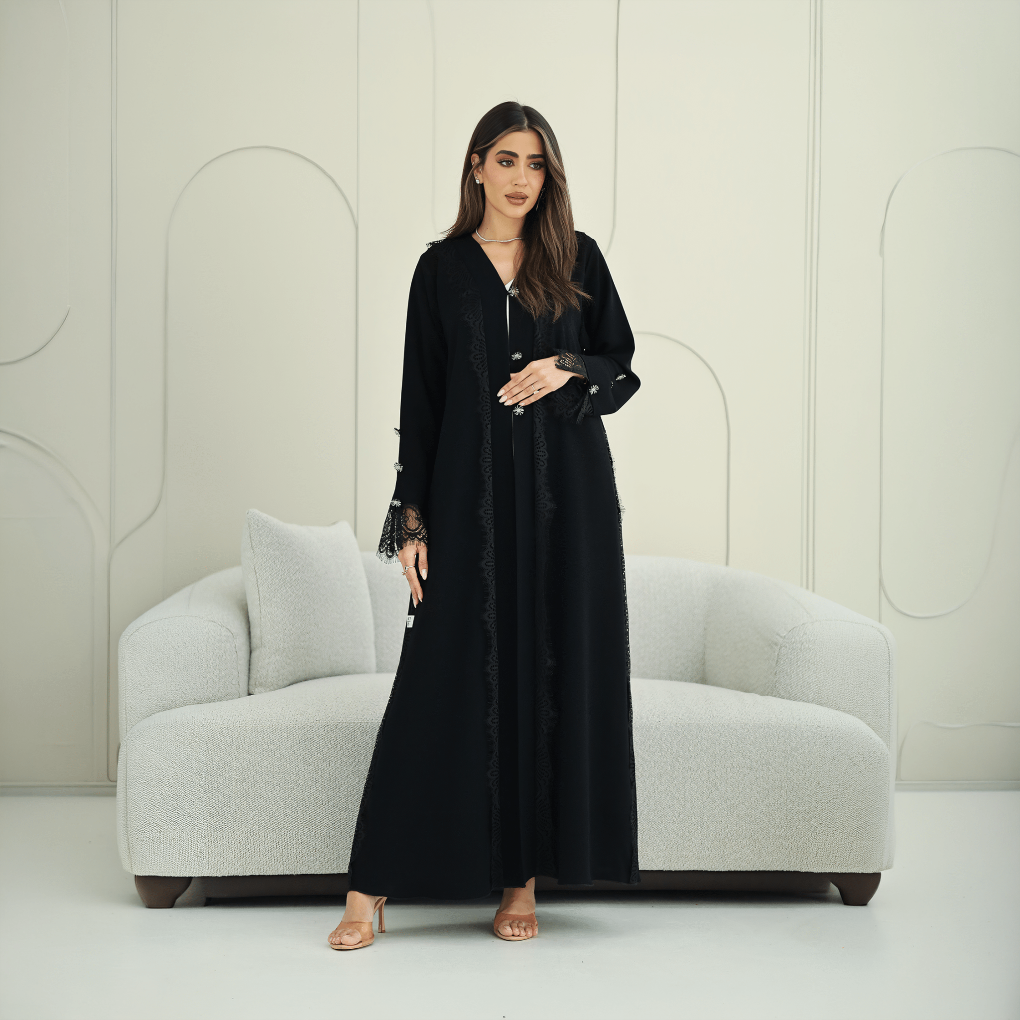 R267 3D Button & French Lace Elegant Abaya Abaya for Women UAE – Abaya – Rutba Fashion Abaya