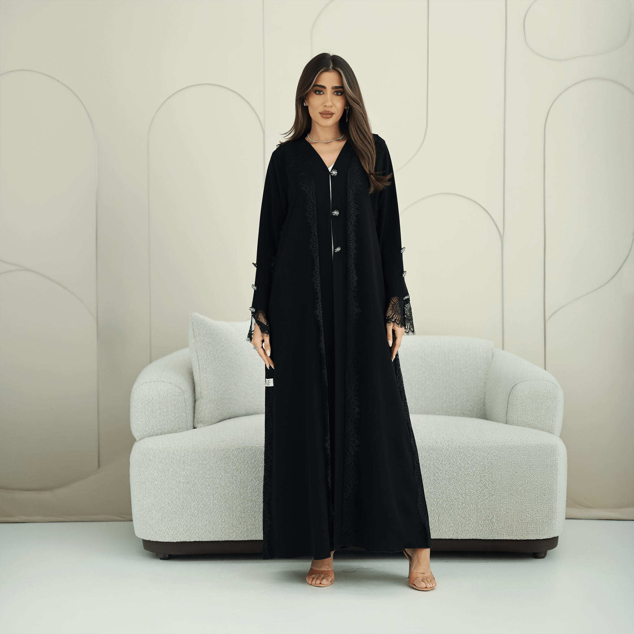 R267 3D Button & French Lace Elegant Abaya Abaya for Women UAE – Abaya – Rutba Fashion Abaya