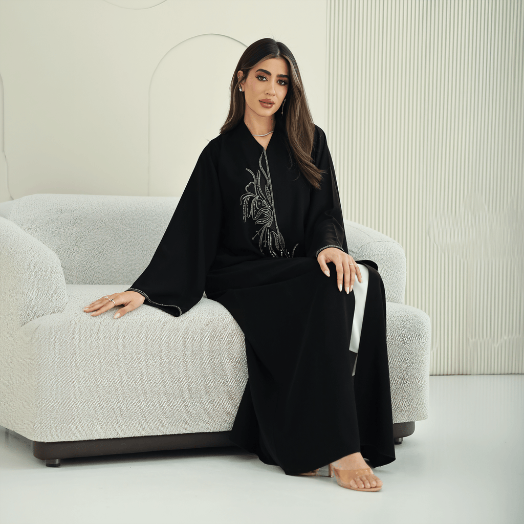 R268 Zari Embroidery Handmade Abaya Abaya for Women UAE – Abaya – Rutba Fashion Abaya