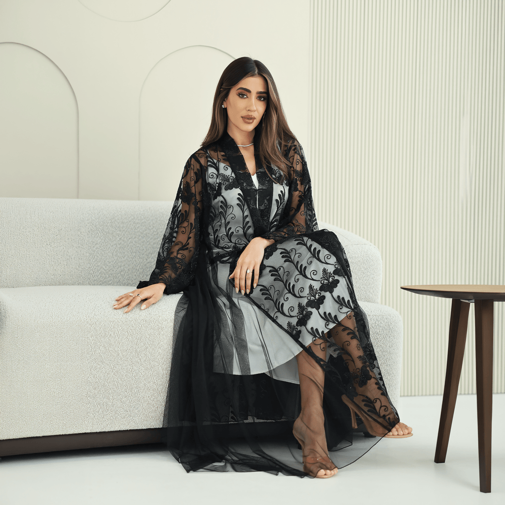 R269 Arabian Model Black Stone Work Abaya Abaya for Women UAE – Abaya – Rutba Fashion Abaya