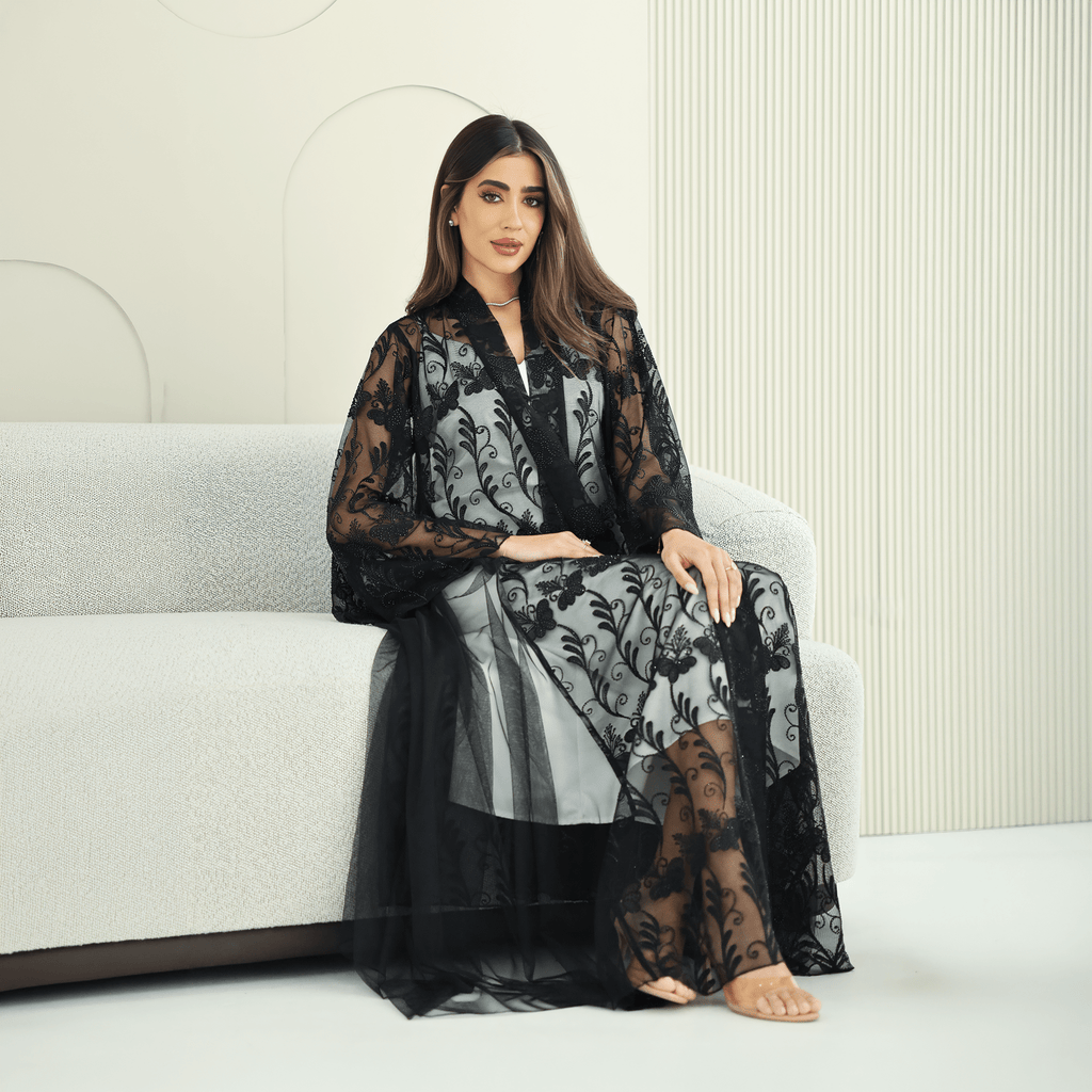 R269 Arabian Model Black Stone Work Abaya Abaya for Women UAE – Abaya – Rutba Fashion Abaya