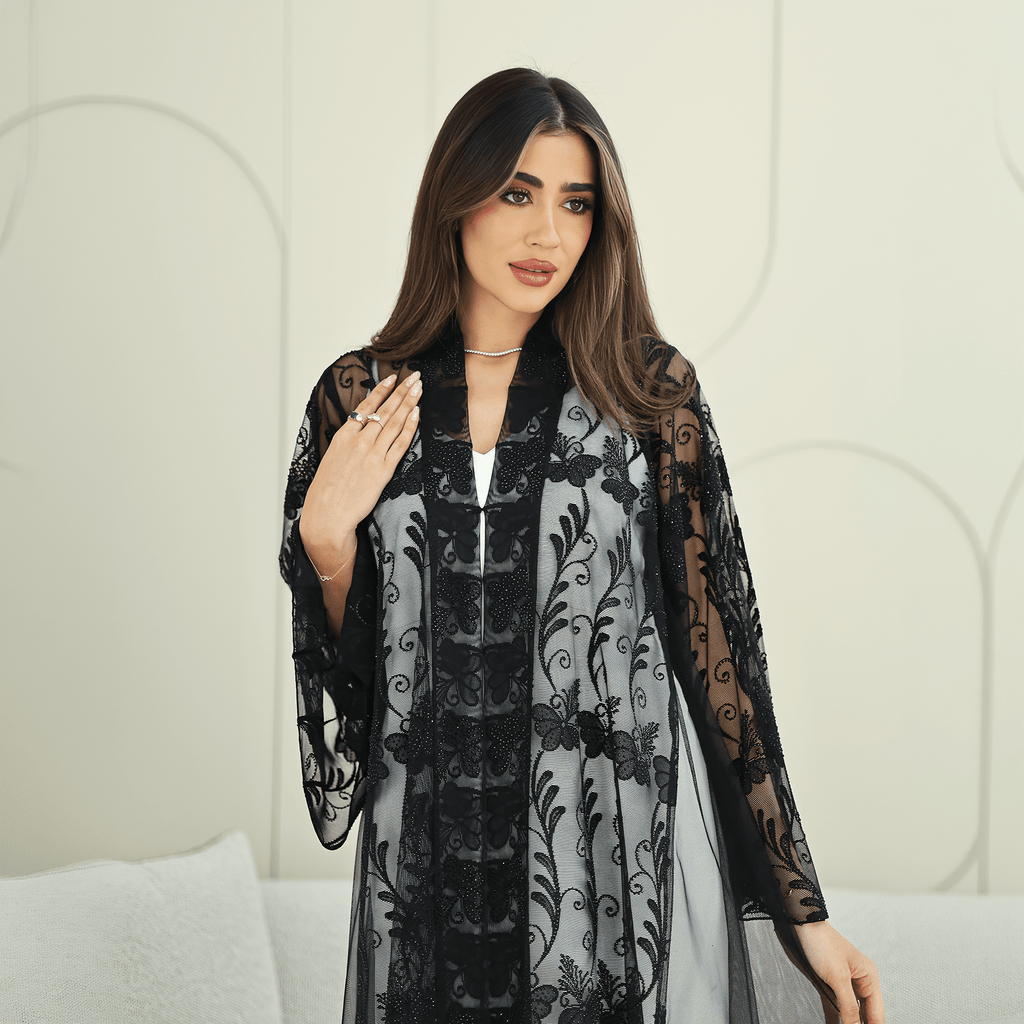 R269 Arabian Model Black Stone Work Abaya Abaya for Women UAE – Abaya – Rutba Fashion Abaya